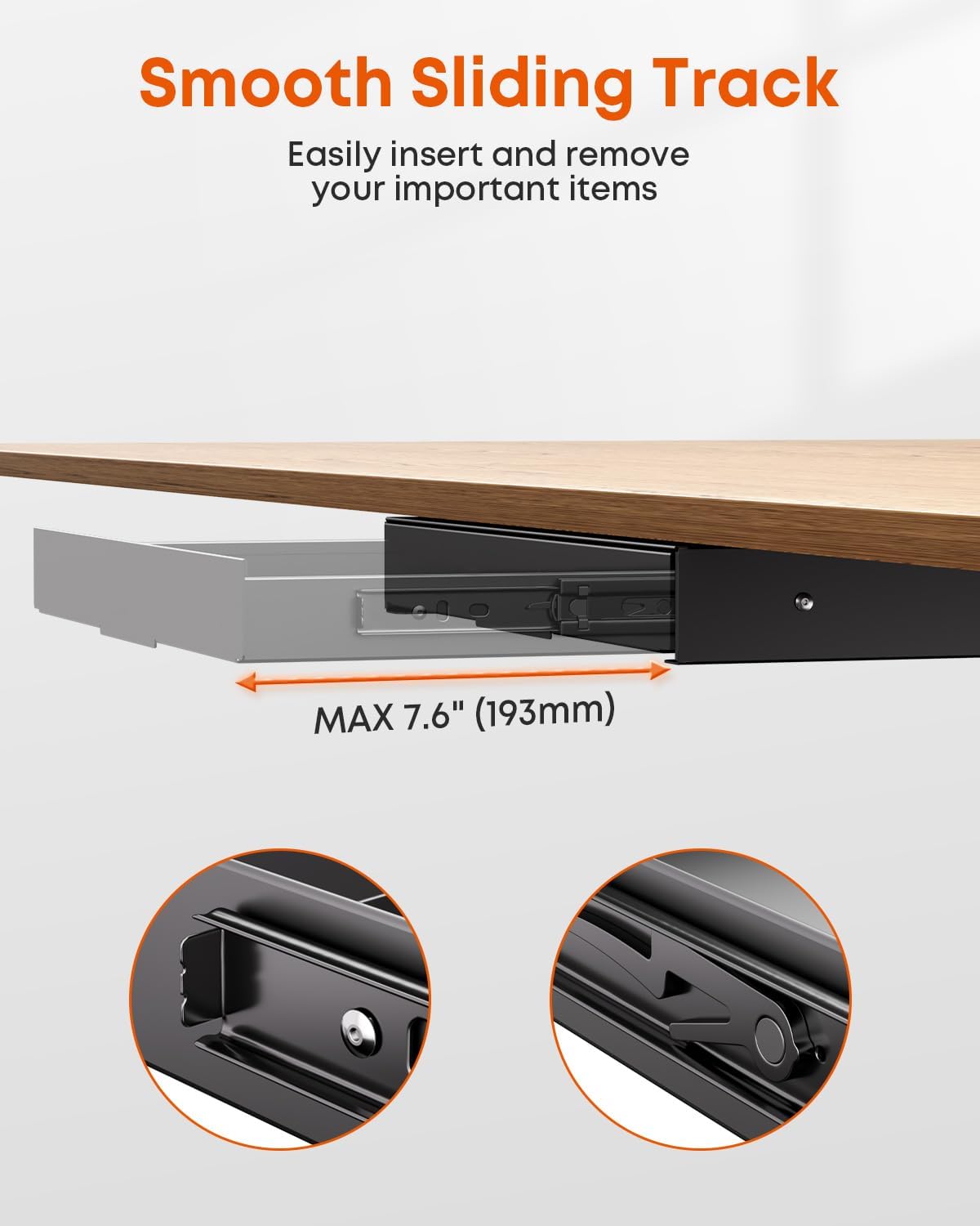 PUTORSEN Under Desk Storage Drawer 14.8" Wide - Smooth Slide Out Organizer for Standing Desk & Home Office, Max Load 17.6 lbs, Quiet Glide, Black - Field & Nook