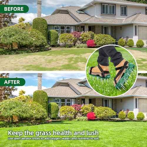 Ohuhu Lawn Aerator Shoes with Hook & Loop Straps, All New Unique Design Free-Installation Heavy Duty Spiked Aerating Sandals, One-Size-Fits-All for Yard Patio Lawn Garden