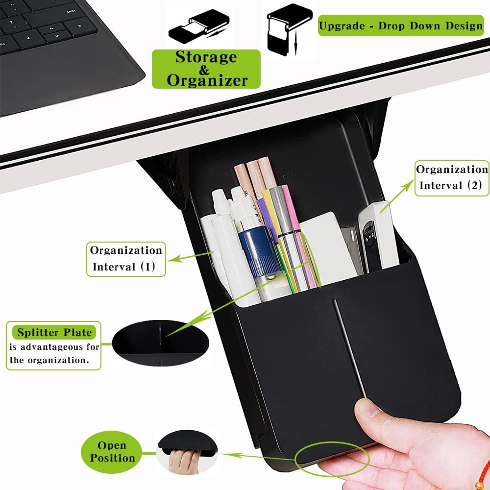 Under Desk Drawer Storage Organizer - 2 Pack (Large and Small) Black - (Please Note - Drawer Size/No Lip Under Desktop) - 2 Installation Methods (Screw or Adhesive) - Field & Nook