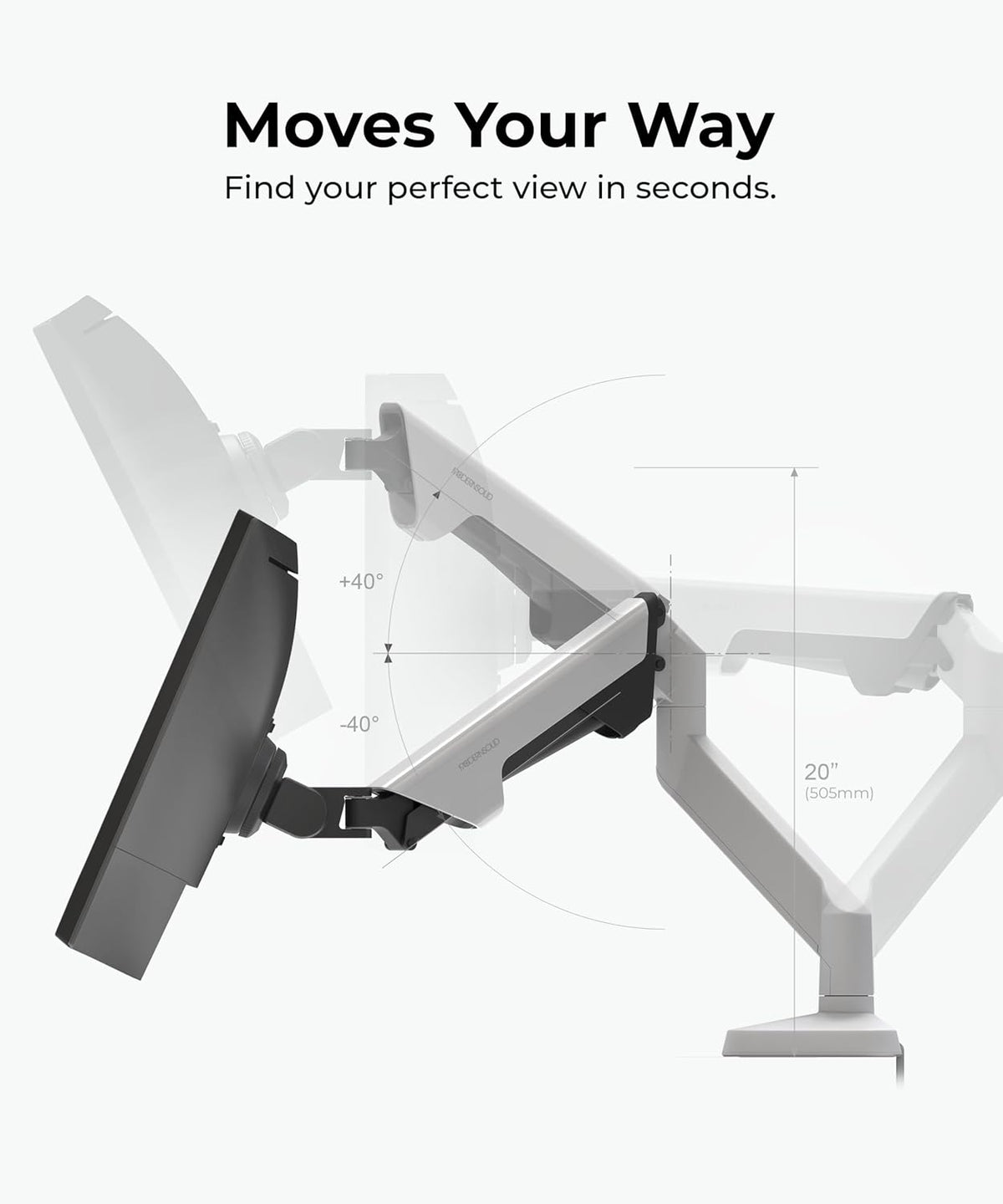 Modernsolid Heavy Duty Monitor Arm Desk Mount for 34-49 Inch Ultrawide Curved Monitors, Supports 14-38 lbs, Gas Spring Ergonomic Full Motion with Cable Management, Red Dot Design Awarded, White - Field & Nook