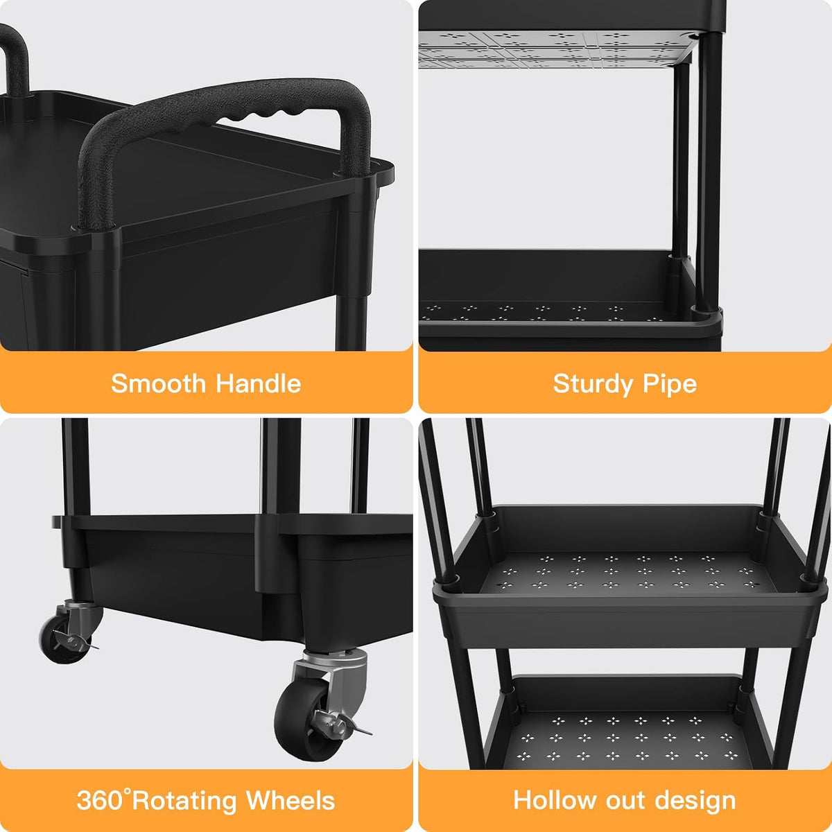 4-Tier Rolling Utility Cart with Drawer - Field & Nook