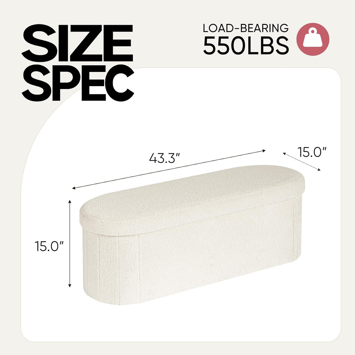 Folding Storage Ottoman Bench – 43-Inch Soft Sherpa Seat