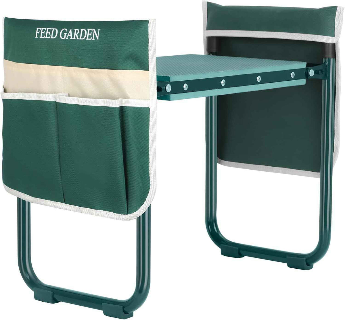 FEED GARDEN Garden Kneeler and Seat, Upgraded Foldable Gardening Stool with 10.23" Wide Kneeling Pad, Heavy Duty Gardening Bench Chair with 2 Tool Pouches, Gardening Gifts for Seniors Mom Women Men