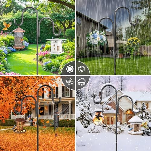 79 Inch Double Shepherds Hooks for Outdoor, Heavy Duty Bird Feeder Pole with 5 Prong Base for Hanging Lantern, Hummingbird Feeder, Lightweight Plant, Shepherd Hook for Bird Feeder for Outside, 2 Packs
