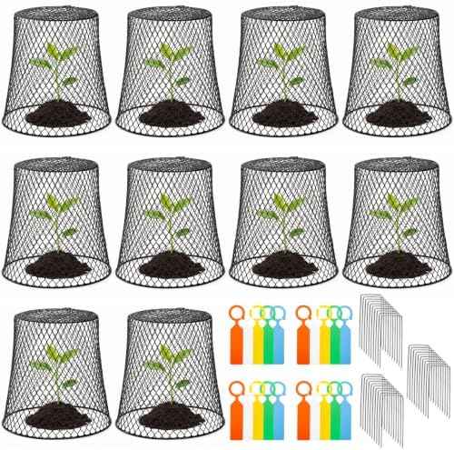 SOUJOY 10 Pcs 8"x8" Chicken Wire Plant Protect Covers, Metal Garden Cloche