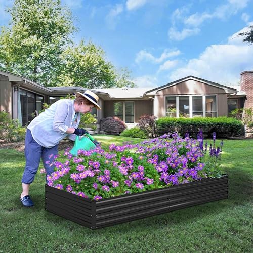 Foxlang 8x4x1ft(2 PCS) Galvanized Raised Garden Bed,Black