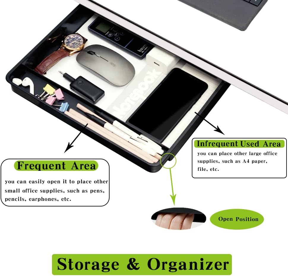 Under Desk Drawer Storage Organizer - 2 Pack (Large and Small) Black - (Please Note - Drawer Size/No Lip Under Desktop) - 2 Installation Methods (Screw or Adhesive) - Field & Nook