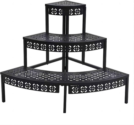 3 Tier Metal Plant Stand,Rectangle or Round Decorative Flower Step,Garden Shelf Flower Pot Holder Storage Organizer Rack for Indoor Outdoor Use