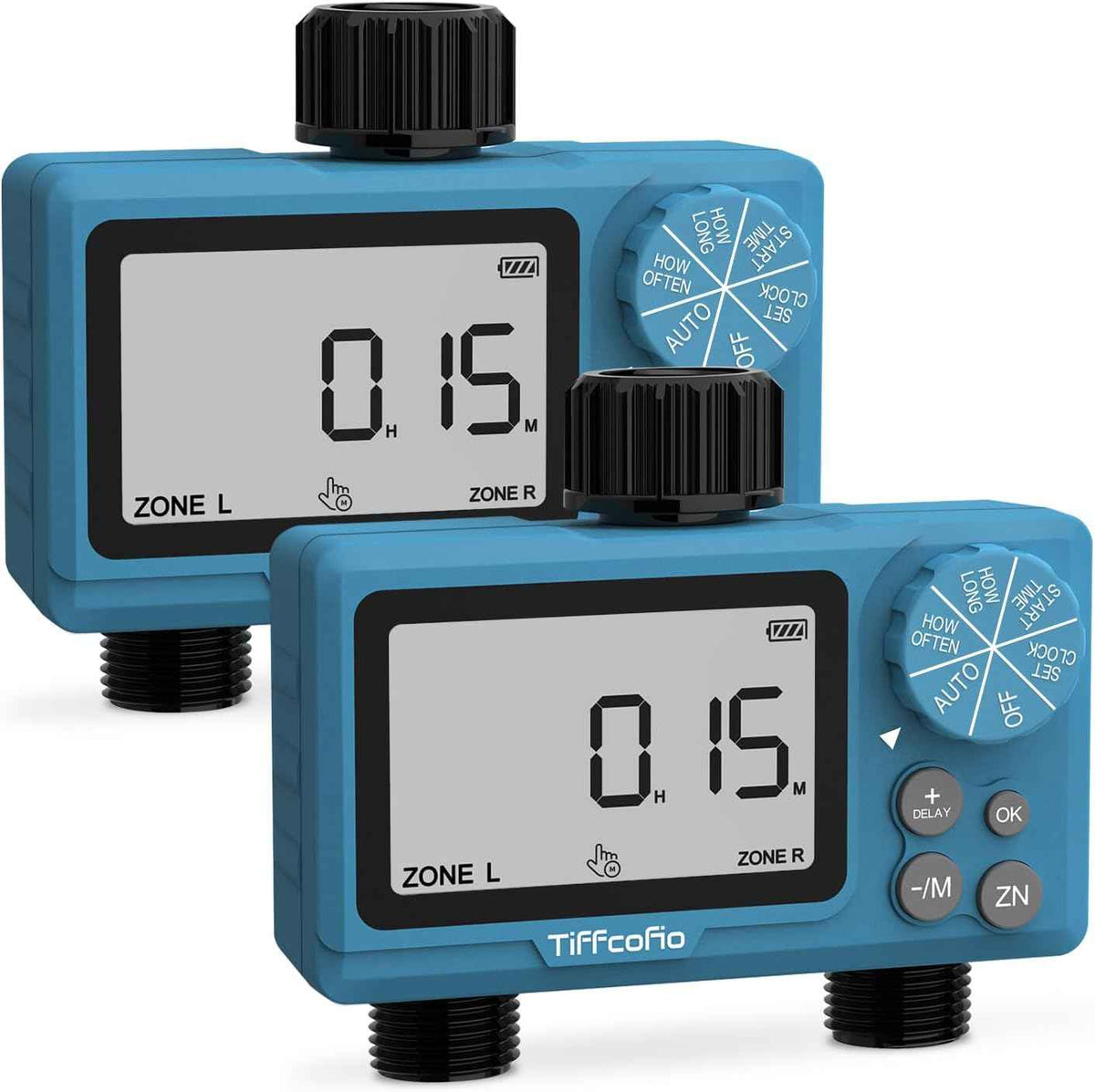 Sprinkler Water Timer Outdoor, 2 Outlets Digital Pogrammable for Garden Hose, Irrigrtion Timer with Rain Delay and Manual Mode (2 Packs)