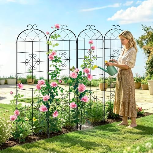 LZRS 78.4 x 40in Rustic Iron Arch Decoration Garden Trellis with Black