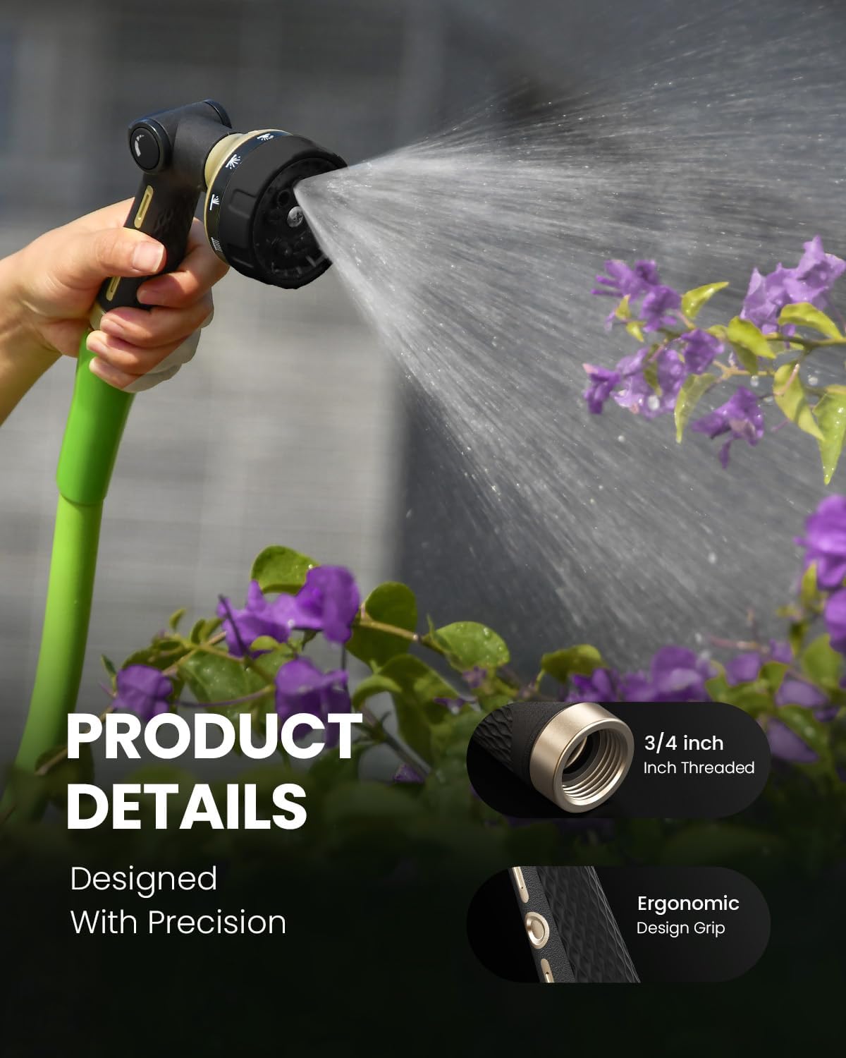 100% Metal 10-Pattern Thumb-Control Hose Nozzle - Field & Nook