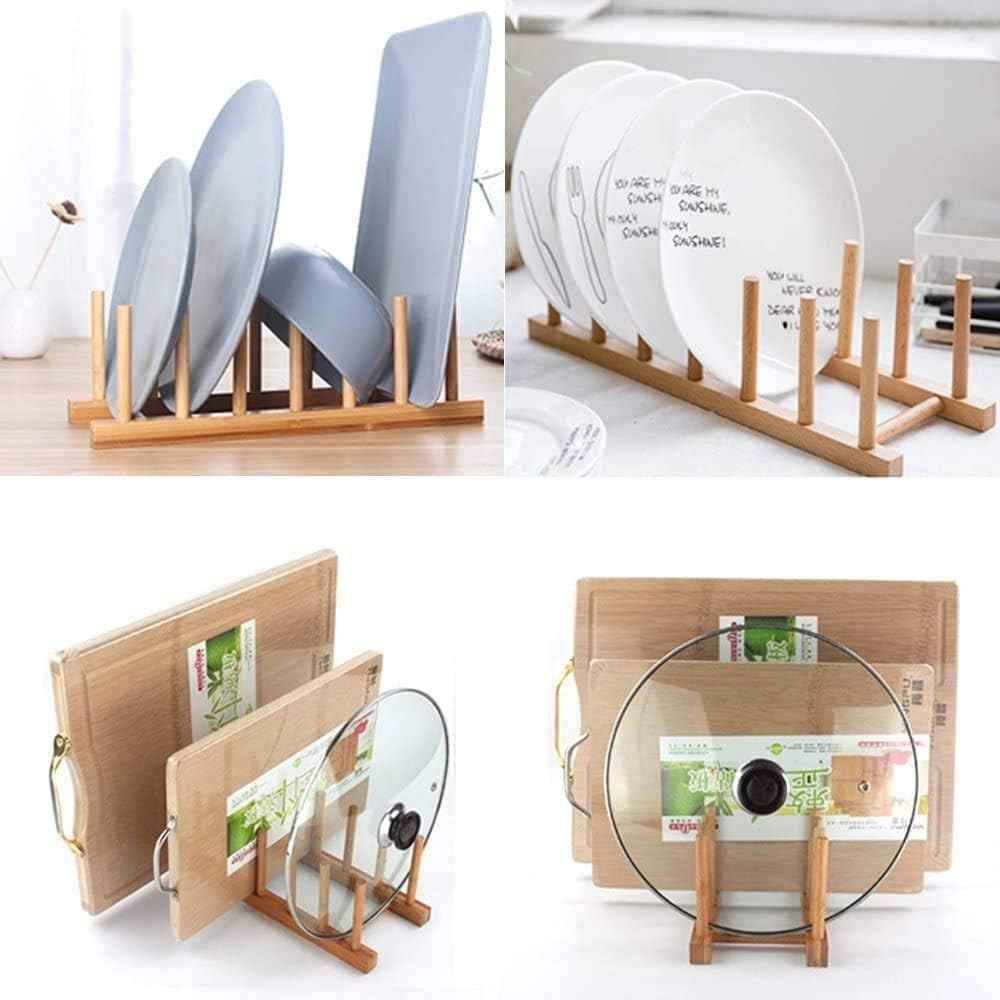INNERNEED Bamboo Dish Rack, Vertical Plate and Lid Organizer