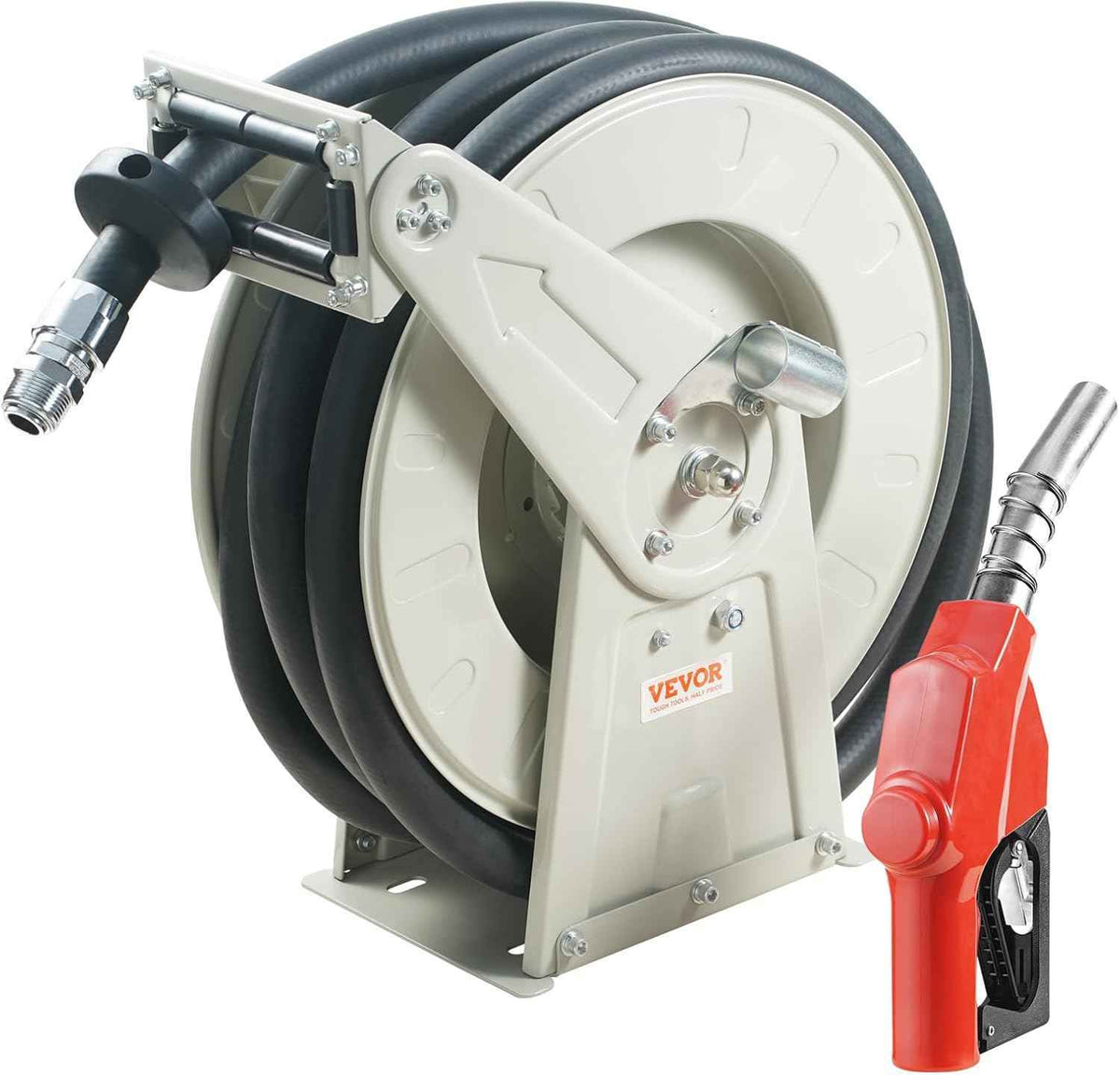 VEVOR Fuel Hose Reel, 1" x 33', Extra Long Retractable Diesel Hose Reel, Heavy-Duty Carbon Steel Construction with Automatic Fuel Nozzle, NBR Rubber Hose for Aircraft Ship Vehicle Tank Truck, 300 PSI