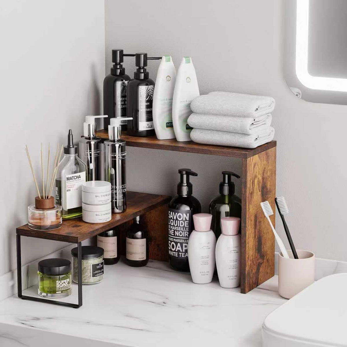 Kitchen Countertop Organizer – Coffee Station Wood Rustic Brown - Field & Nook