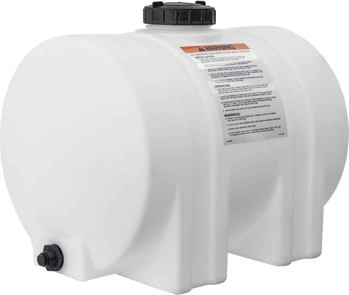 Romotech 82126189 Horizontal Polyethylene Reservoir Water Tank w/Legs, 35 gal, Made In USA, Natural Poly Tank For Non-Flammable Liquids, UV-Resistant, Ideal for Agricultural Use, RV Water Storage