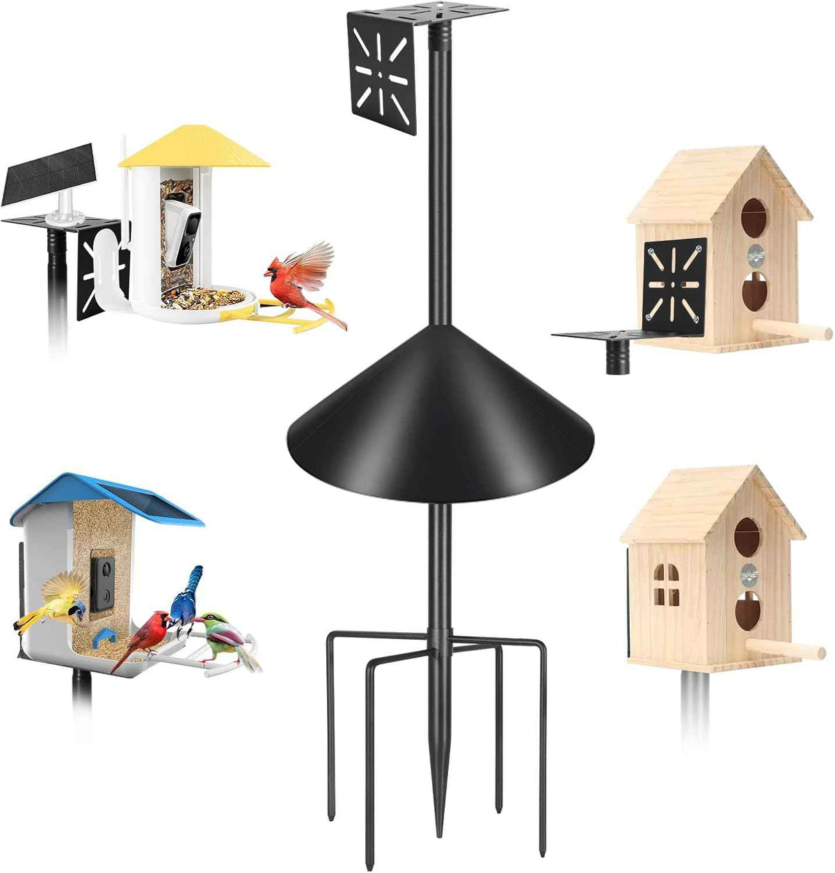 Smart Bird Feeder Pole with Squirrel Baffle & Bath-Heavy Duty Adjustable 3-6.6ft Universal Stand Mount for Backyard&Outdoor Bird Houses/Cameras (80" Pole-Baffle)