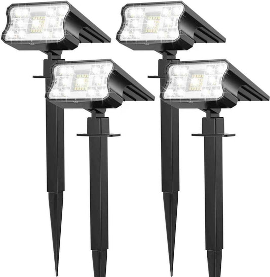 HGGH Solar Lights Outdoor Waterproof IP67, 60 LED 3 Lighting Modes Solar Spot Lights Outdoor for Yard Garden Pathway Landscape, Auto On/Off, Function 2 in 1(Cool White, 4 Pack)