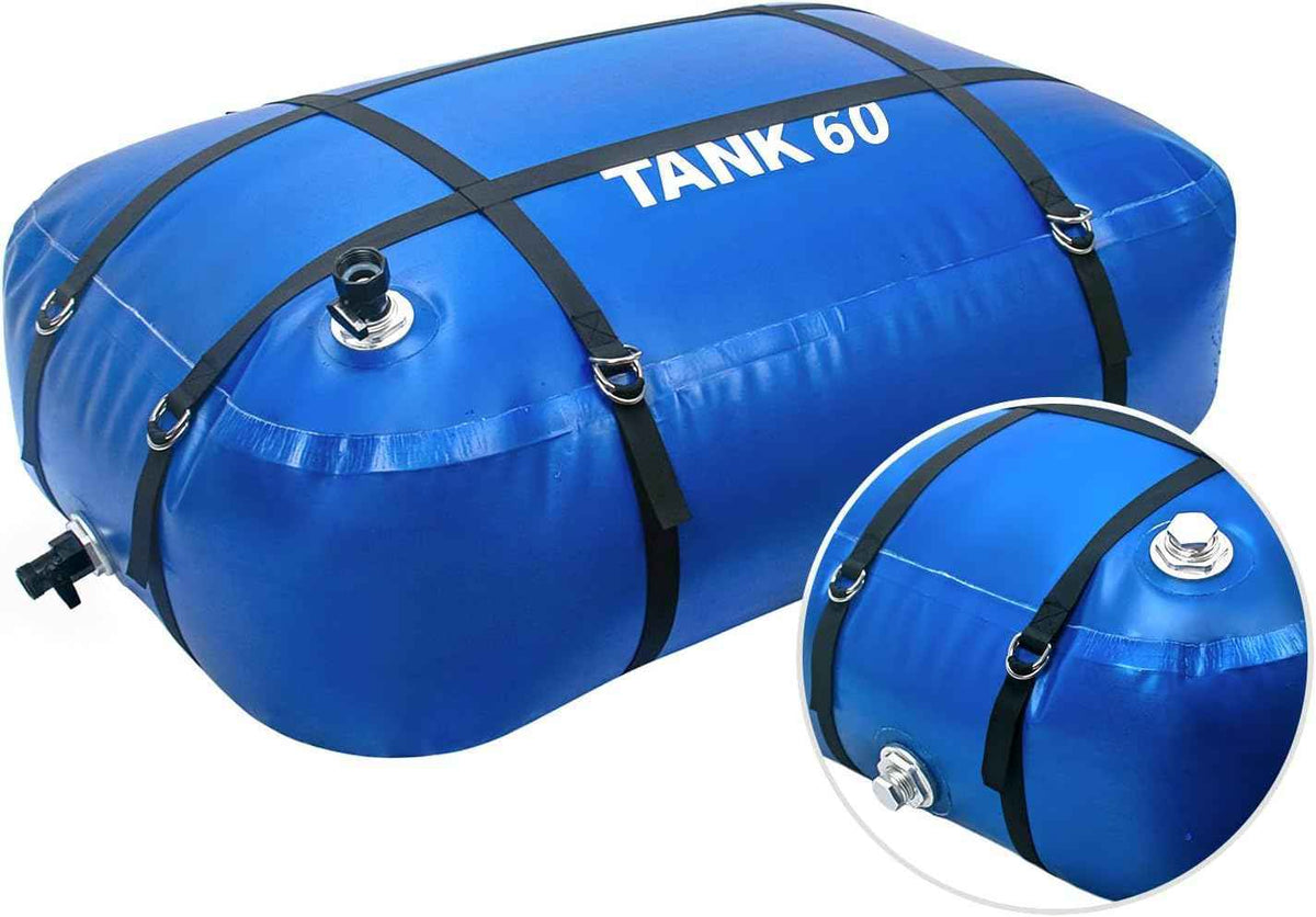 TPU Water Storage Bladder, 60 Gallon Portable RV Fresh Water Tank, Food Grade BPA Free Collapsible Flexible Container for Drinking, Camping, Irrigation & Emergency-Hurricane, Drought, Fire (3/4” GHT)