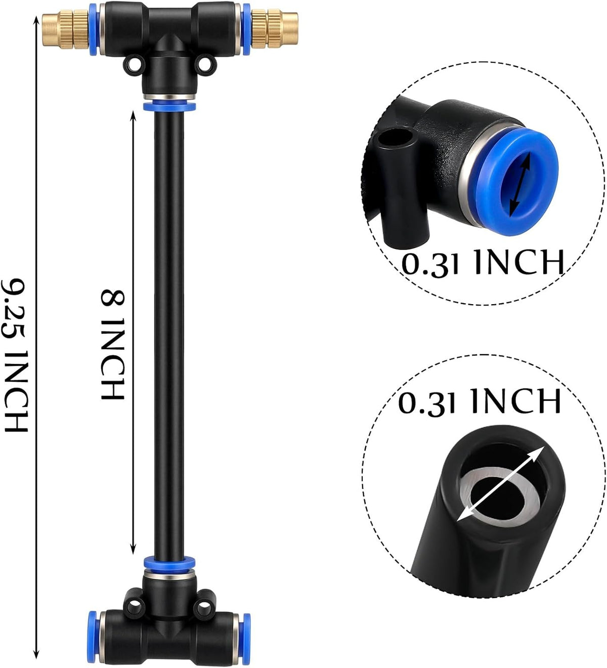 Adjustable Brass Misting Nozzle Tees with 8-Inch Tubes – 10 Pack