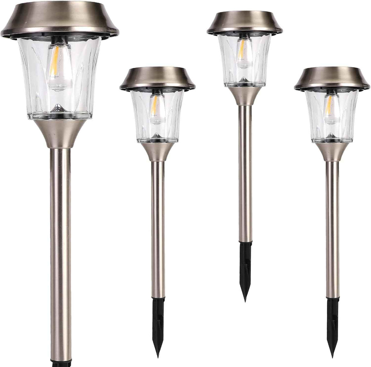 Solar Pathway Lights Outdoor 4 Pack, Stainless Steel & Glass Solar Garden Lights, Auto Dusk to Dawn IP65 Waterproof LED Path Lights for Yard, Lawn, Walkway, Driveway