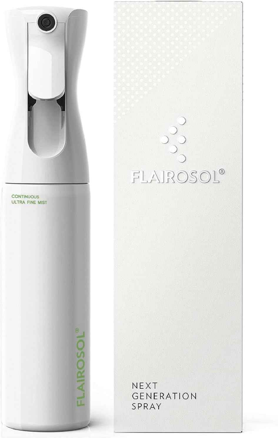 FLAIROSOL - The Original, Plant Mister Spray Bottle for Indoor and Gardens, Continuous Water Mist Sprayer for Plants, Flowers, Cleaning,10.1oz (White Bottle - Green Print)