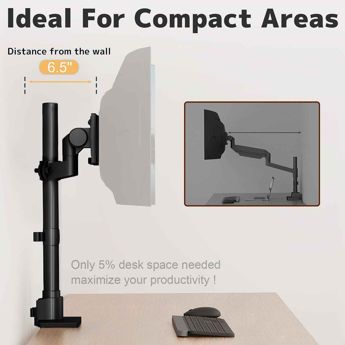 24-57'' Ultrawide Monitor Desk Mount, Aluminum Heavy Duty Monitor Arm | Low Profile, Topside Clamp/Grommet Mounting, Tilt, Swivel, Rotate, Holds up to 59.4lbs, VESA 75x75/100x100 mm, Black