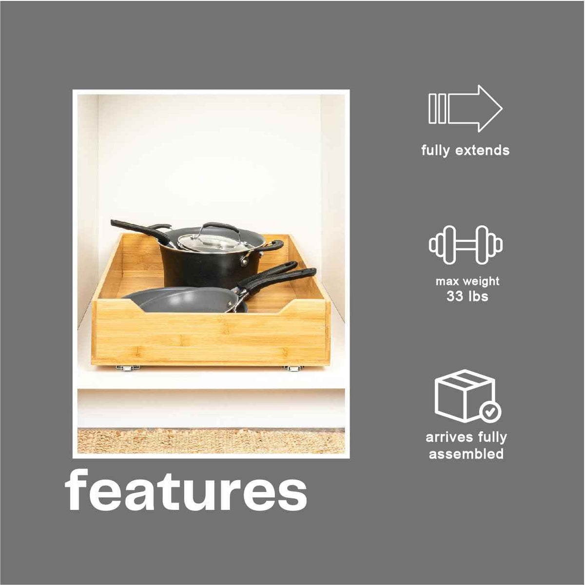Household Essentials Glidez Pull-Out Organizer, Bamboo and Steel