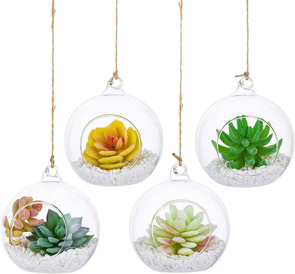 4 Pcs Hanging Glass Terrarium Plants, 4" Diam Globe Planter Terrariums for Succulent