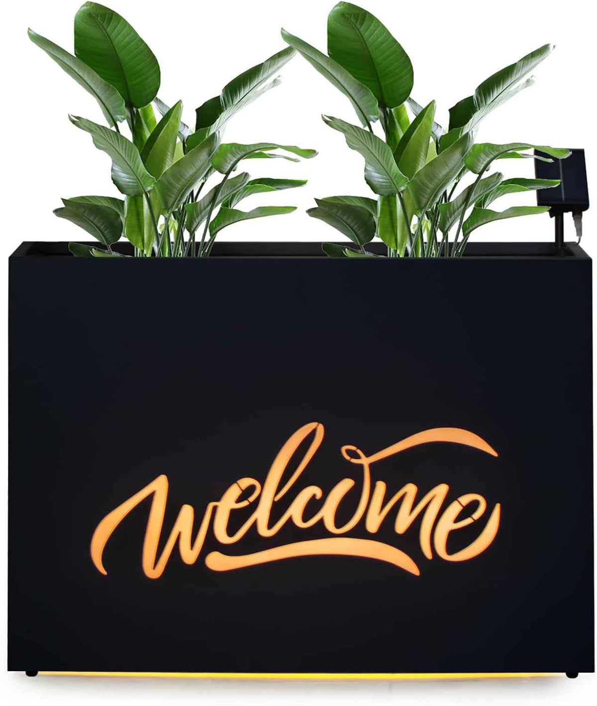 Metal LED Planter Box Rectangular Block - Galvanized Steel Long Planters Box with Solar Light Outdoor All-Weather Use with Drainage Holes for Cafe Bar Mall Store Patio/Porch/Entrance, 35.5×24×12IN
