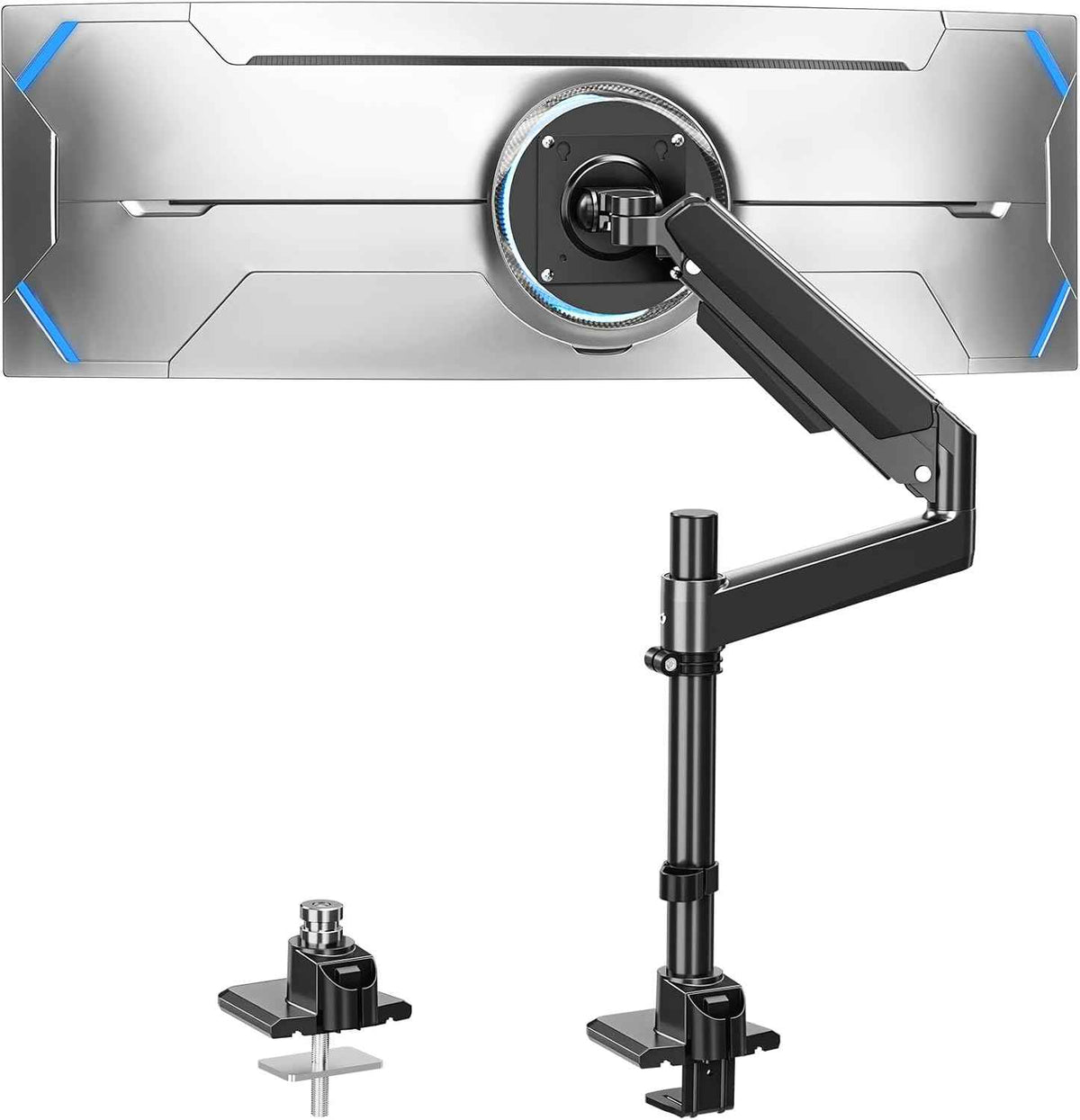 Heavy Duty Single Monitor Mount for Max 49" Ultrawide Screens | Hold 7.7 to 44 lbs, Premium Monitor Arm for Samsung Odyssey G9 and More, Adjustable Gas Spring Desk Stand, VESA Mount