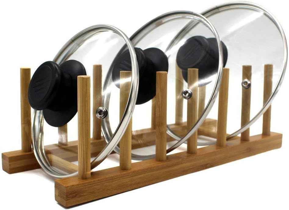 INNERNEED Bamboo Dish Rack, Vertical Plate and Lid Organizer