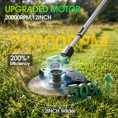 20000RPM Cordless Weed Wacker, 11" Cutting Range 4-in-1 Battery Powered Weed Eater, 21V Lightweight Brush Cutter, 800W String Trimmer Lawn Edger with 2 Batteries & LED Display
