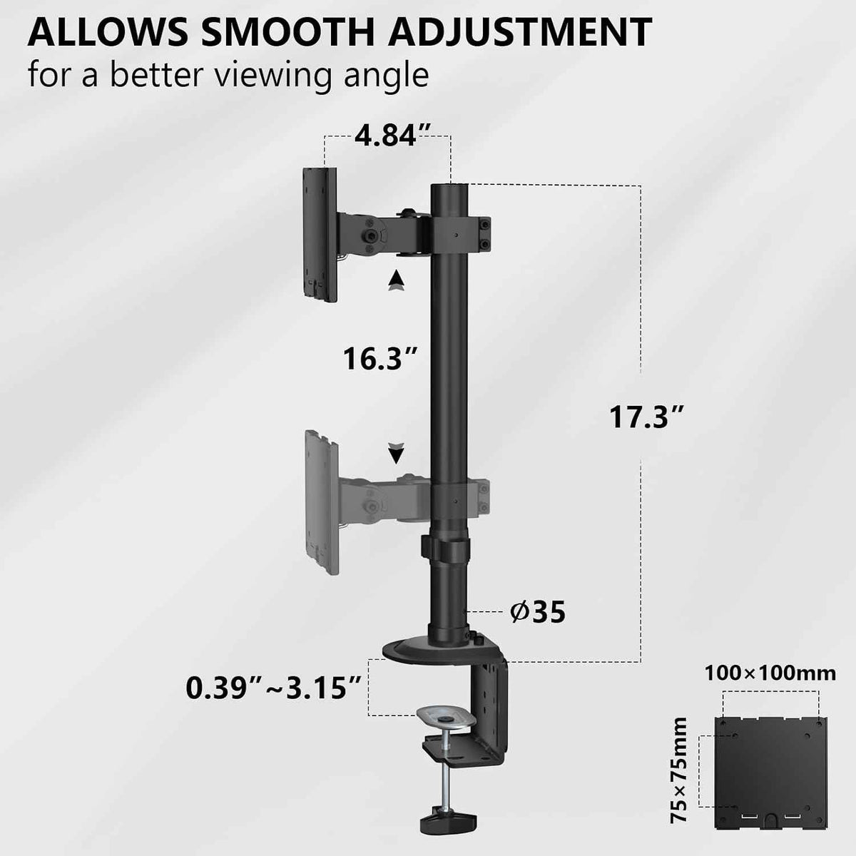 WALI Heavy Duty Single Monitor Arm Desk Mount for 13-49 Inch Screens, Ultrawide Monitor Stand with Full Motion Tilt, Swivel, Rotation, Holds up to 44 lbs, C-Clamp Mount for VESA 75/100mm,(M001S)