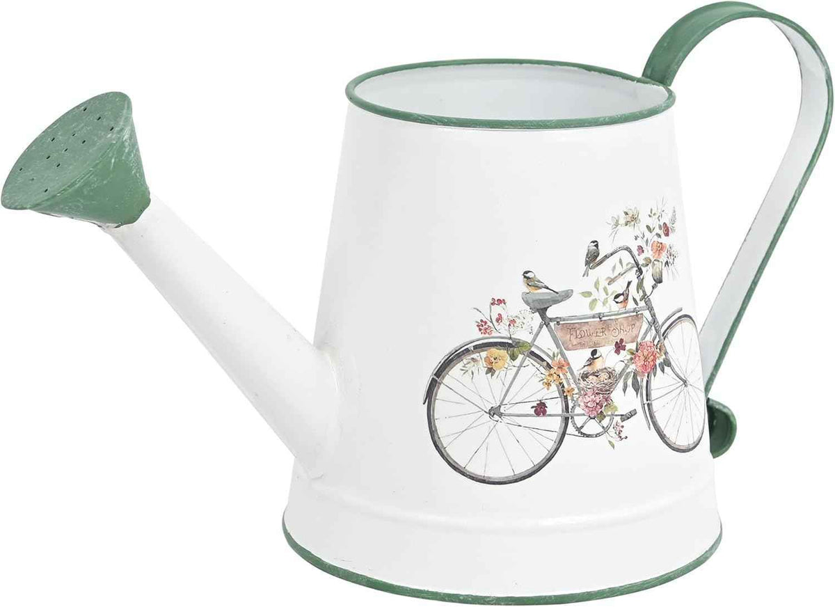Small Watering Can for Indoor Plants Garden Metal Decorative Watering Can Outdoor Bonsai Balcony Courtyard Garden Flower Decorative, 1.5L, 50.7 Oz (White Green)