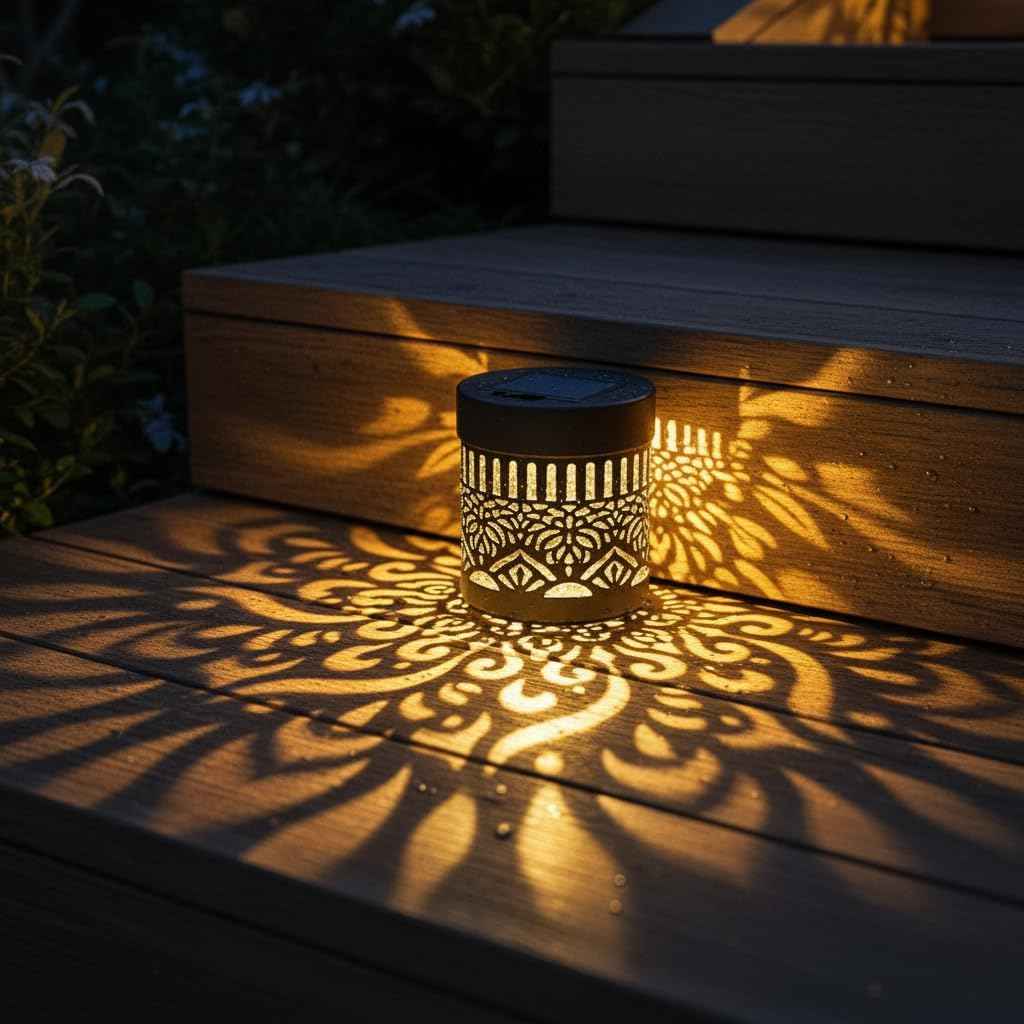 2026 Upgrade Solar Mandala Lights Outdoor, Waterproof Metal Solar Powered Deck Step Lights, Decorative LED Fence Post Wall Lanterns for Patio Garden Backyard Stairway Decor, Warm White-1pcs