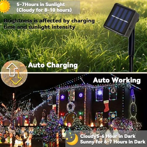 2 Pack Solar Multicolor String Lights Outdoor, Total 200 LED Each 40Ft with 8 Lighting Modes for Yard, Fence,Balcony, Party,Christmas Tree Decorations (Multicolor)