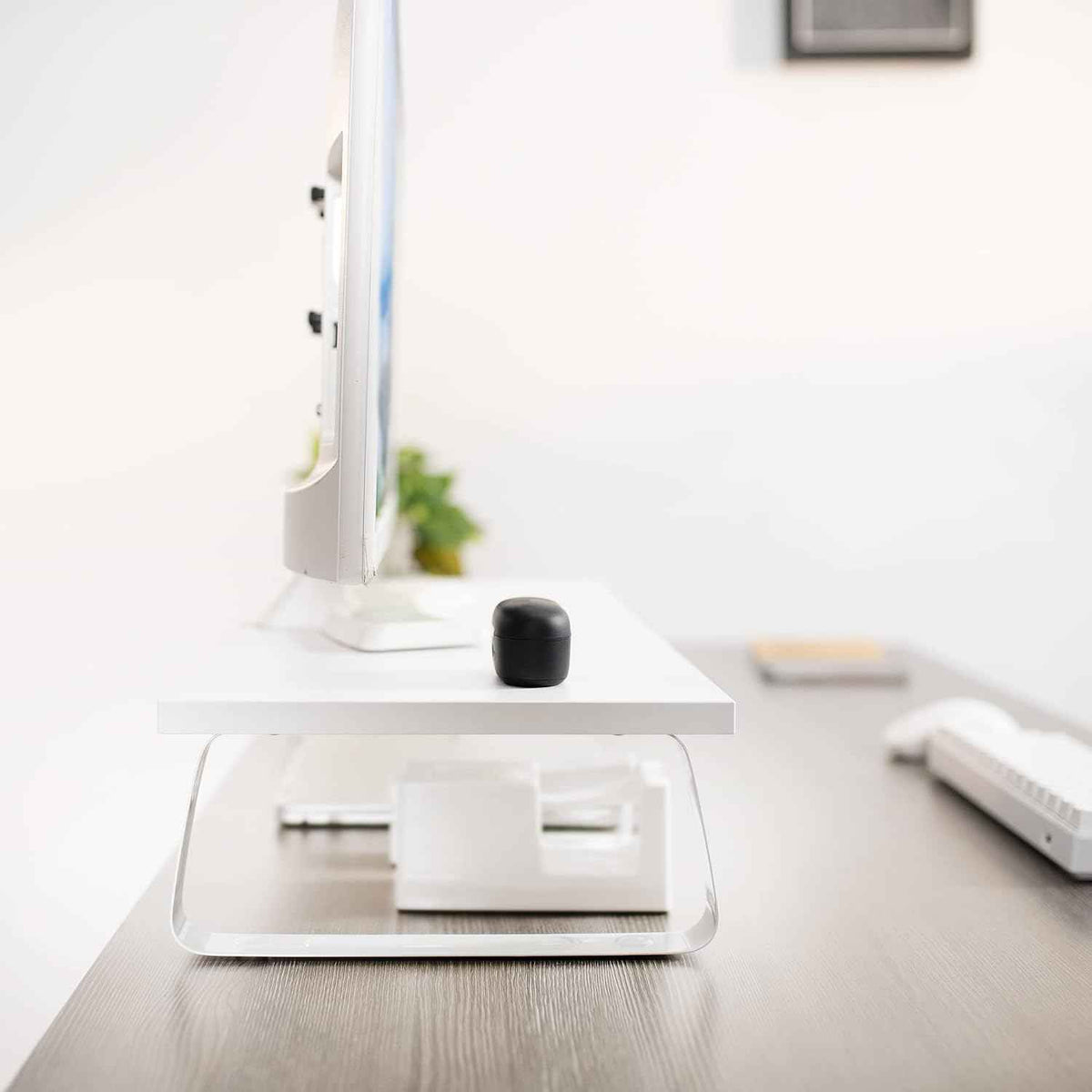 VIVO 24 inch Monitor Stand, Wood & Steel Desktop Riser, Screen, Keyboard, Laptop, Small TV Ergonomic Desk and Tabletop Organizer, White, STAND-V000D-W