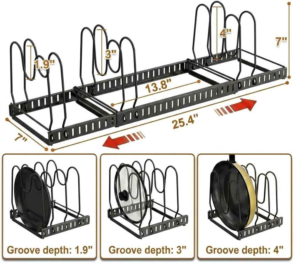 Expandable Pot and Pan Organizer Rack, 12 Compartments