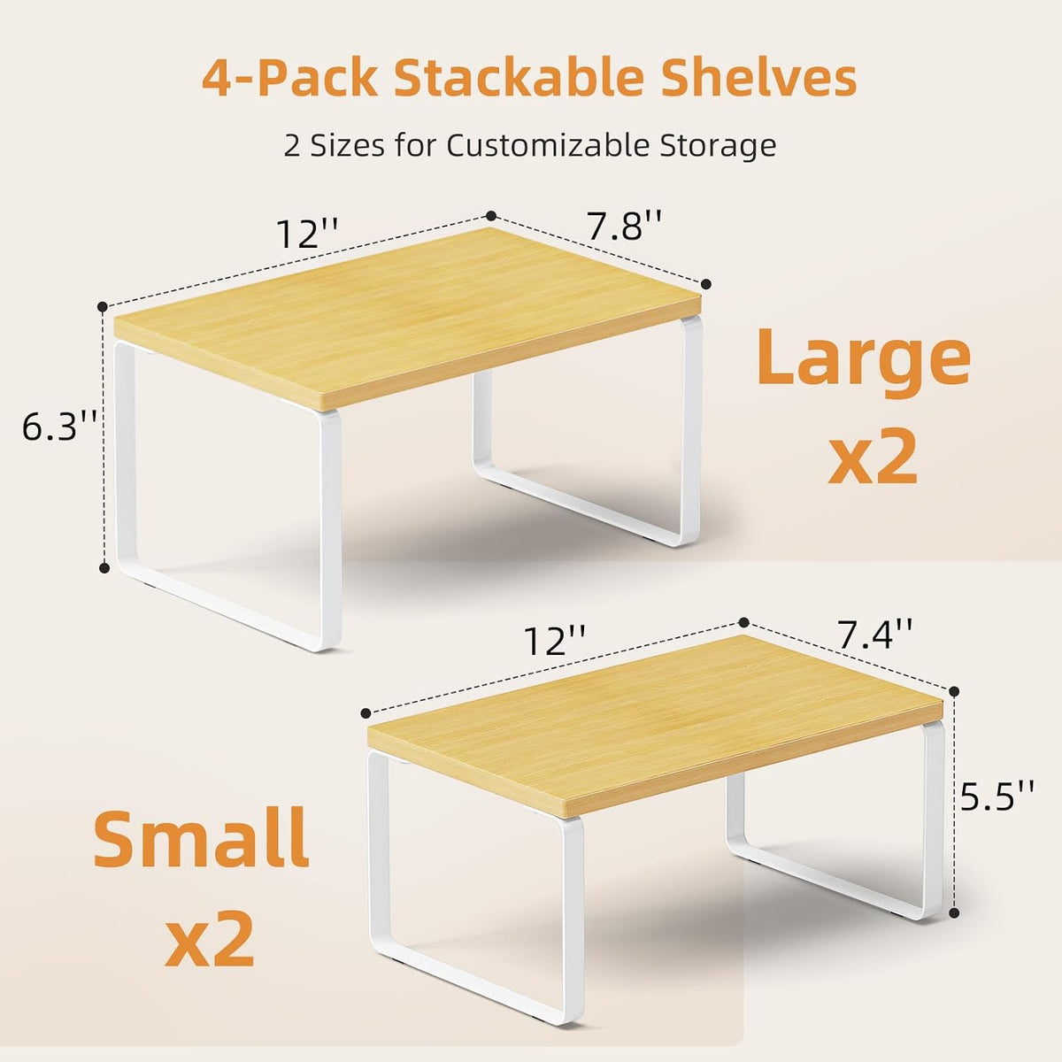 LAMU Cabinet Organizer Shelf, Set of 4 Expandable Kitchen Counter Shelve Plate Organizer for Cabiner, Stackable Spice Rack, CupBoard Organizers and Storage, Wood - Field & Nook