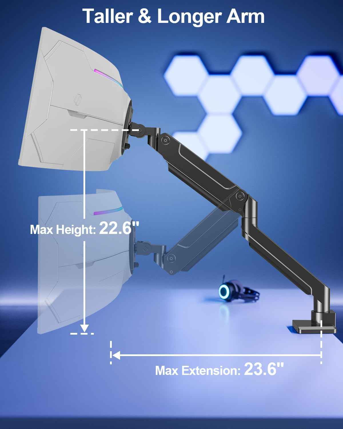 MOUNT PRO Heavy Duty Monitor Arm for Max 49 Inch Ultrawide Screens up to 44 lbs, Aluminum Premium Single Monitor Mount for Samsung Odyssey G9 and More, Adjustable Display Desk Stand, VESA 100x100mm