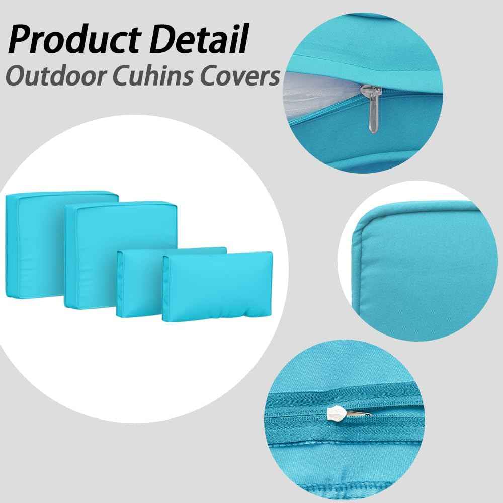 Covers for 4Pcs Patio Cushion 24.8X24.8x3.5inch Outdoor Furniture Cushion Slipcovers Replacement with Zipper Seat and Backrest Cover for Garden and Backyard (Cyan, 25.6x25.6x4inch(4Pack))