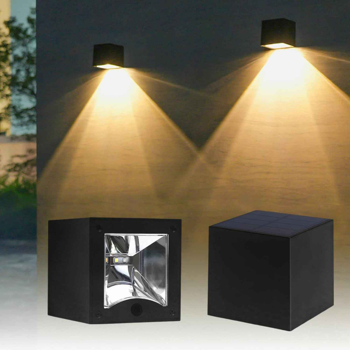 Solar Wall Lights Outdoor for Mailbox, House Numbers, Address, 2 Pack | Wall Mount Downlights Dusk to Dawn Solar Powered 3000K Warm White & Cycling RGB Mode 4 X 4 in Modern Square LED Auto on/off