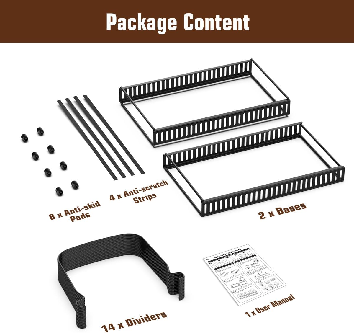 Housolution Expandable Baking Tray Organizer, 14 Dividers, Black