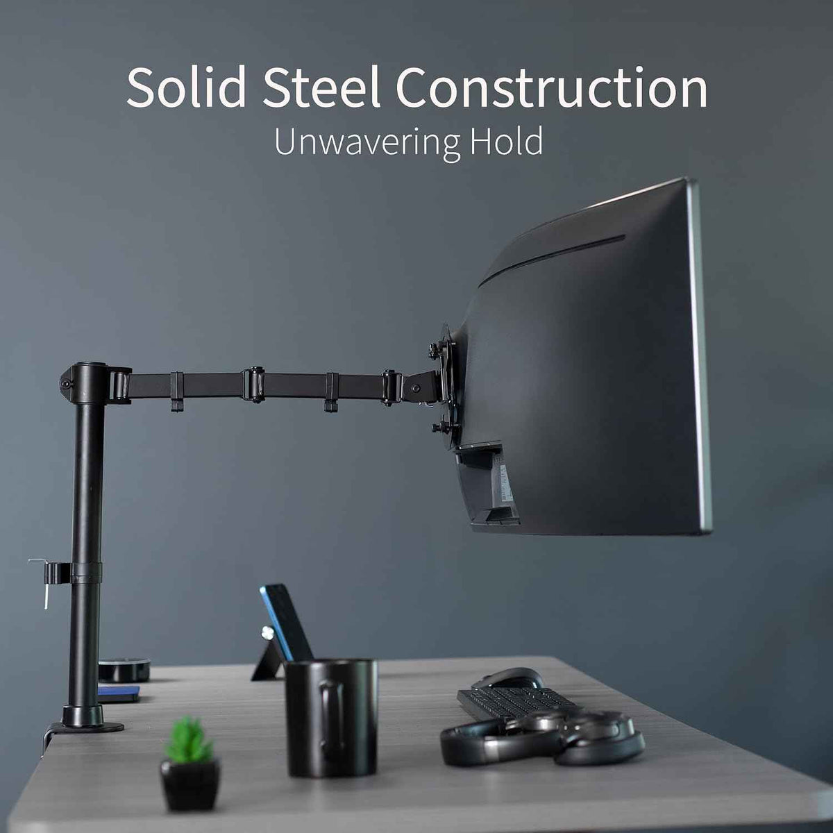 VIVO Single Large Monitor Arm Desk Mount, Holds Screens up to 45 inch Ultrawide, Fully Adjustable Stand with C-Clamp and Grommet Base, VESA 75x75mm or 100x100mm, Black, STAND-V149