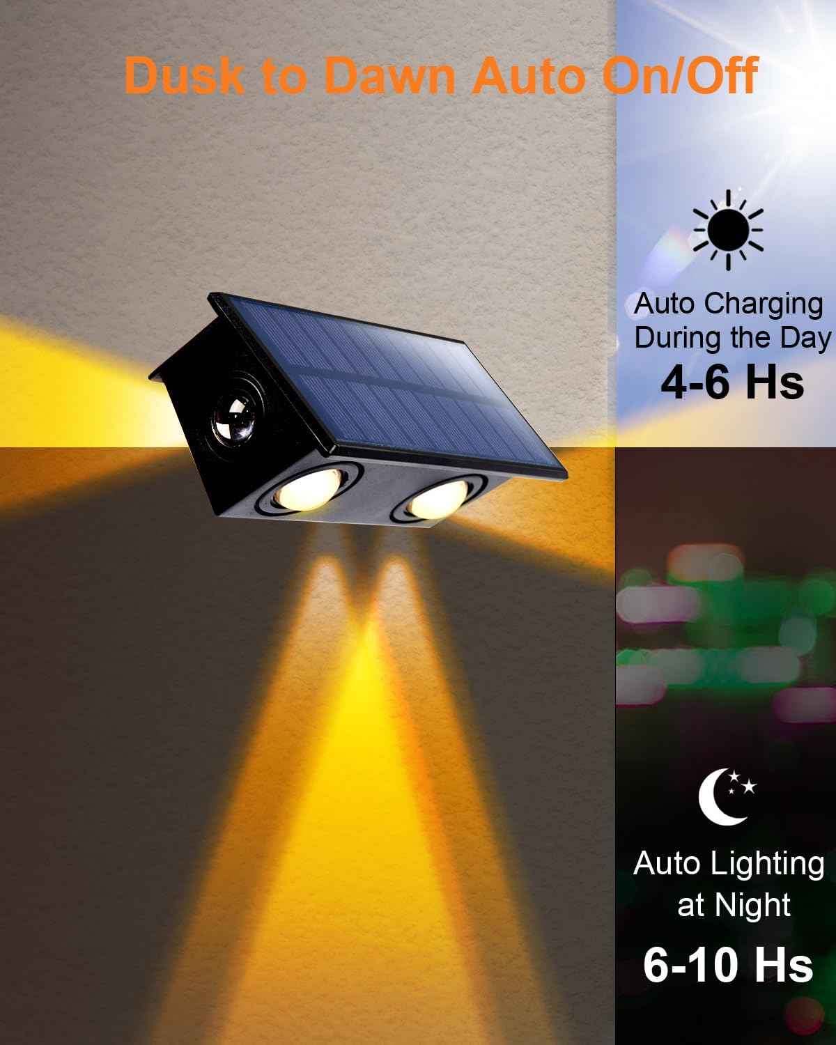 4Pack 3-Side Solar Fence Lights Outdoor Waterproof with Warm White LED Spot Lens, for Wall, Deck, Patio, Yard, Rail, Garage, Pool, Designed for Enhanced Security, Easy Install