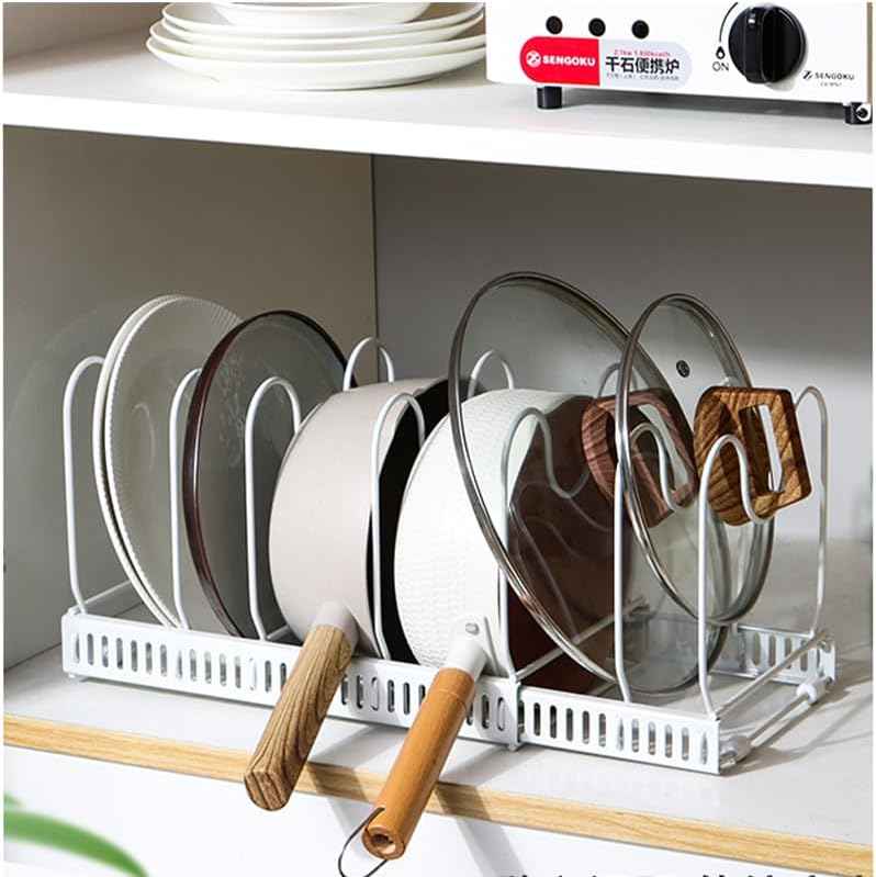 Expandable Pots and Pans Organizer Rack, 7 Compartments, White