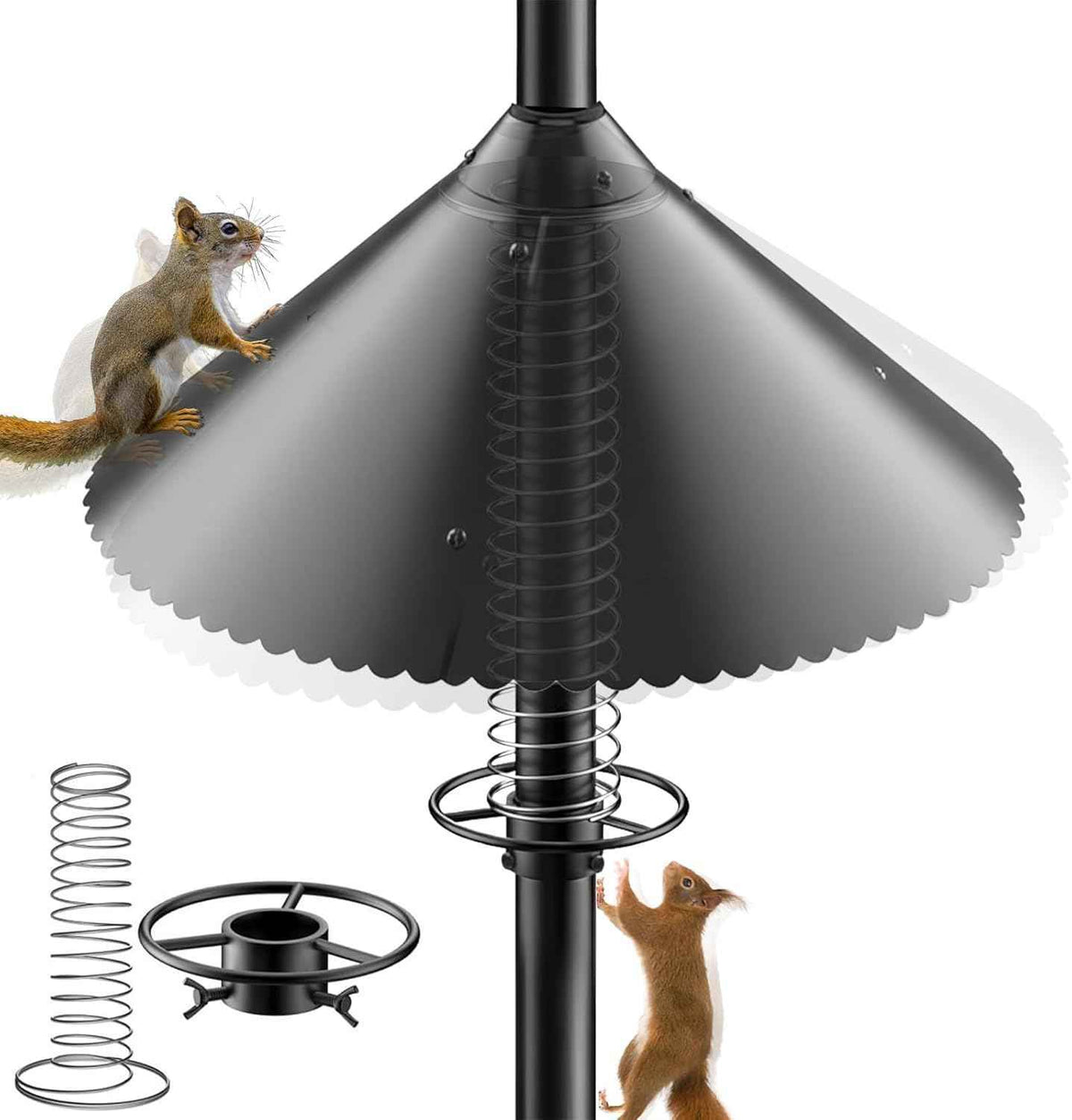 Metal Squirrel Baffle for Bird Feeder Pole, 19" Heavy-Duty Spring-Motion Guard, Upgraded Outdoor Squirrel Protector for Bird Feeder Poles (1 Pack)