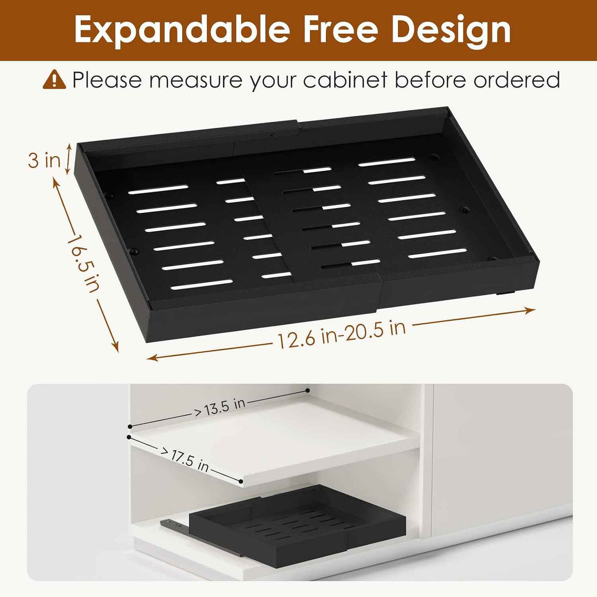 Expandable Pull-Out Cabinet Organizer, 16.5" Deep, 12.6"-20.5" W