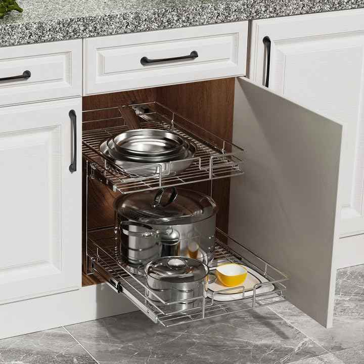 ROOMTEC 2 Tier Pull Out Cabinet Organizer, 11" W x 18" D