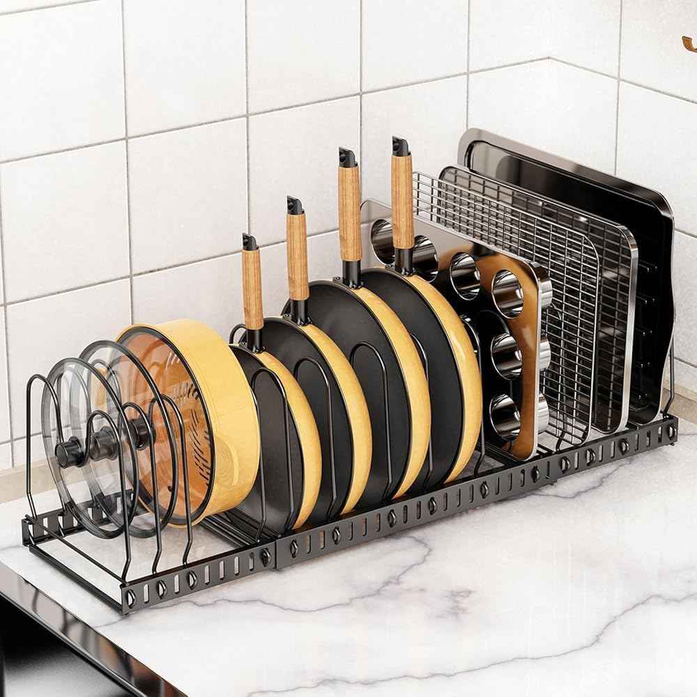 Expandable Pot and Pan Organizer Rack, 12 Compartments